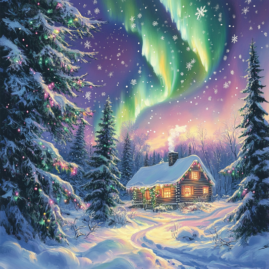 Northern Lights Christmas Cabin - DiamantmåLning